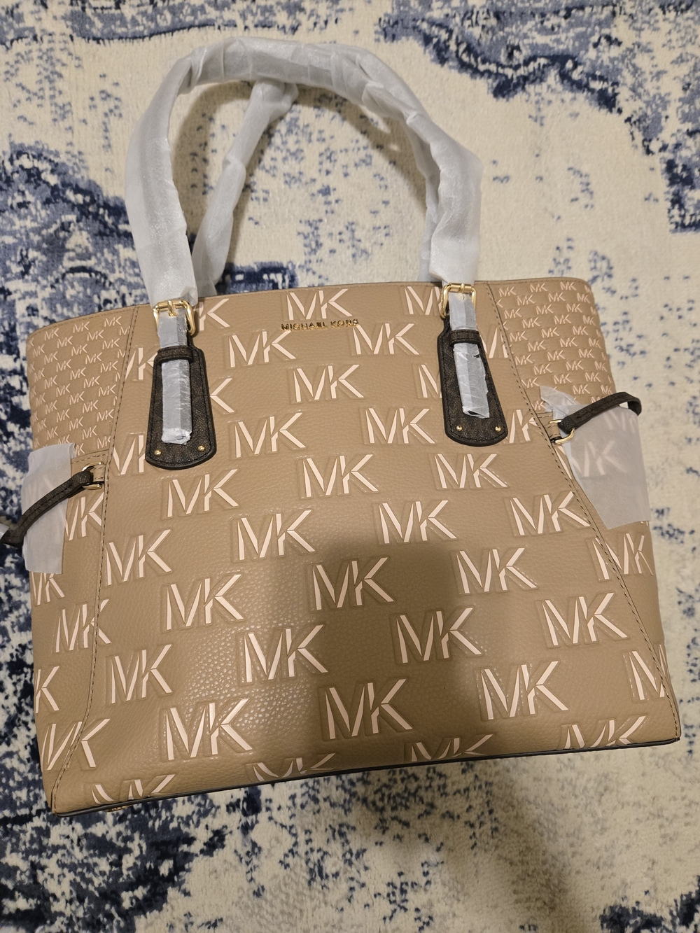 Michael Kors Beige MK Logo Tote Bag